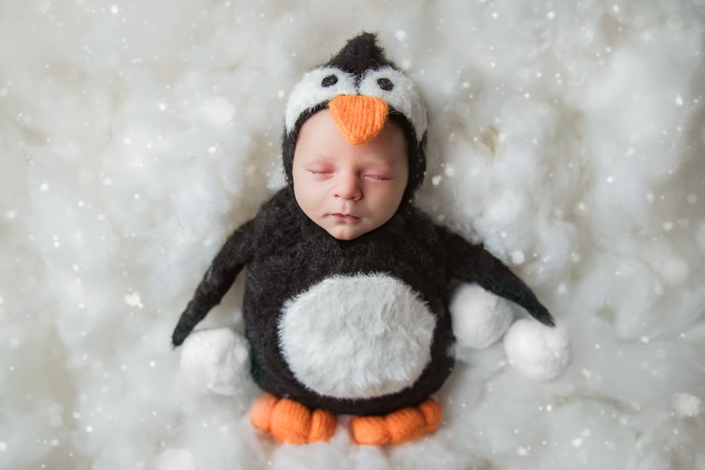 newborn-baby-boy-photo-session-in-cute-penguin-suit-winter-theme-winston-salem-newborn-photographer